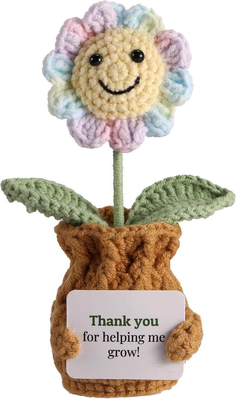 YOOJEE Teacher Appreciation Christmas Thanksgiving Graduation Gift Thank You for Helping Me Grow! Handmade Positive Sunflower Crochet Gifts for Women Last Day of School Gift for Teacher from Student - Image 1